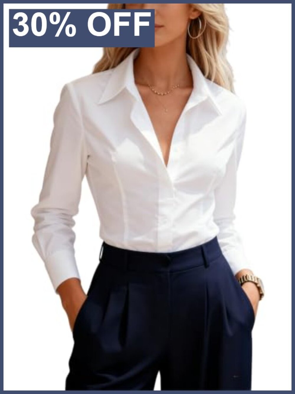 Womens Button Down Long Sleeve Fitted Stretch Work Blouse